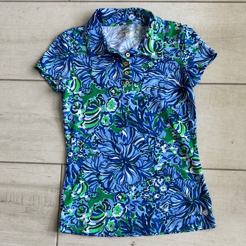 Lilly Pulitzer Blue Green Floral Polo